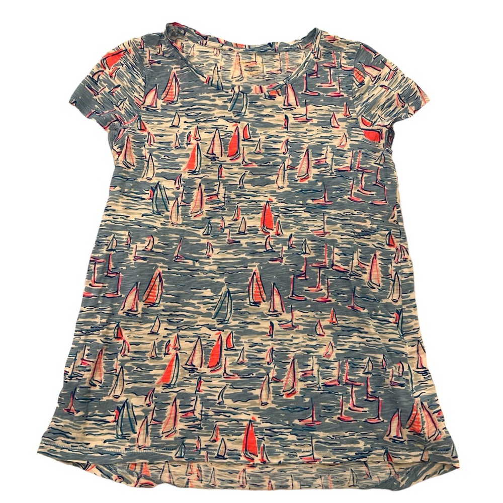 Lilly Pulitzer Blue and Pink Sailboat Short Sleeve Tee